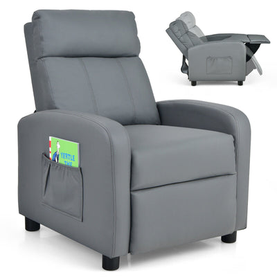 Ergonomic PU Leather Kids Recliner Lounge Sofa for 3-12 Age Group-Gray - Relaxacare