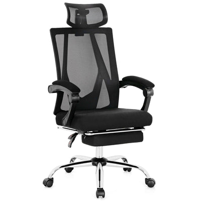 Ergonomic Recliner Mesh Office Chair with Adjustable Footrest-Black - Relaxacare