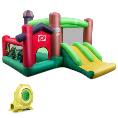 Farm Themed 6-in-1 Inflatable Castle with Trampoline and 735W Blower - Relaxacare