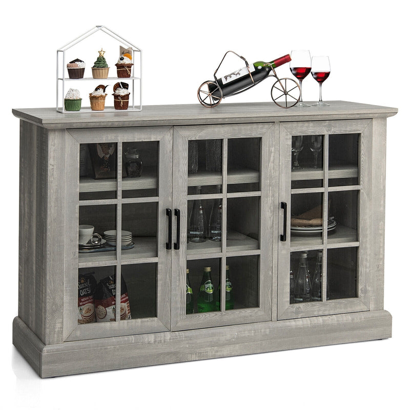 Farmhouse Buffet Cabinet with 3 Tempered Glass Doors-Gray - Relaxacare