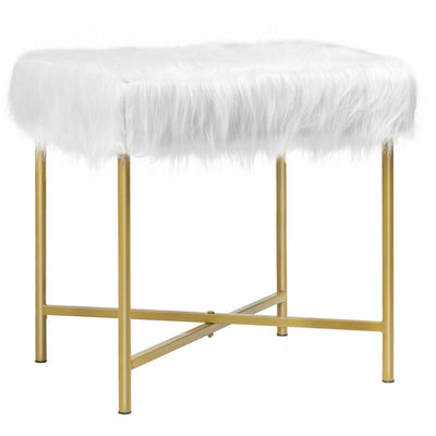Faux Fur Ottoman Decorative Stool with Metal Legs - Relaxacare