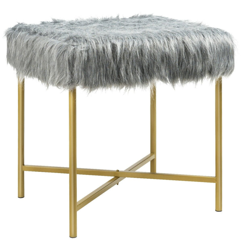 Faux Fur Ottoman Decorative Stool with Metal Legs-Gray - Relaxacare