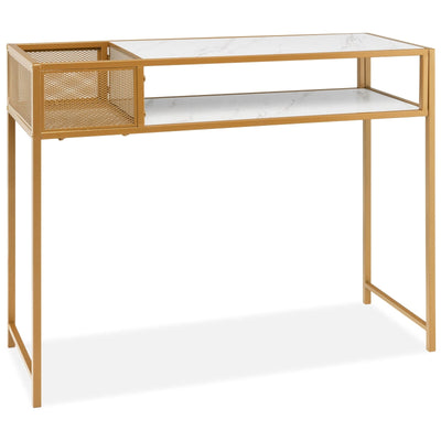 Faux Marble Console Table with Wire Baske for Entryway - Relaxacare