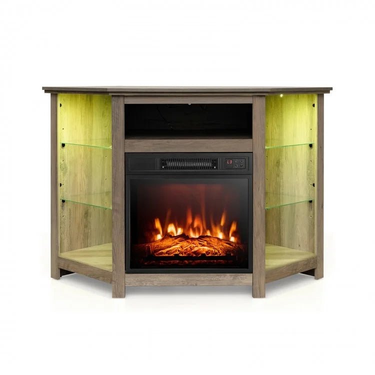 Fireplace Corner TV Stand with LED Lights and Smart APP Control for 50 Inches TV - Relaxacare
