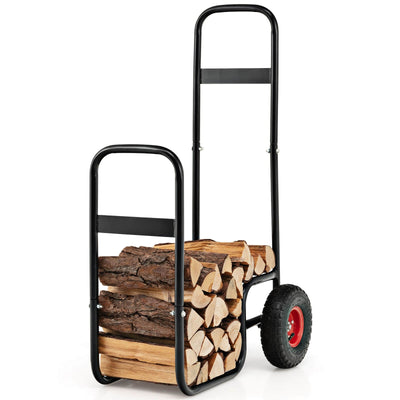 Firewood Log Cart Carrier with Wear-Resistant and Shockproof Rubber Wheels - Relaxacare