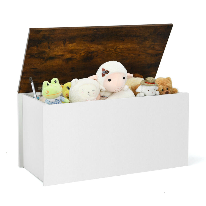 Flip-top Storage Chest with Self-hold Cover and Pneumatic Rod-White - Relaxacare