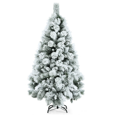 Flocked Hinged Artificial Slim Christmas Tree with Pine Needles - Relaxacare