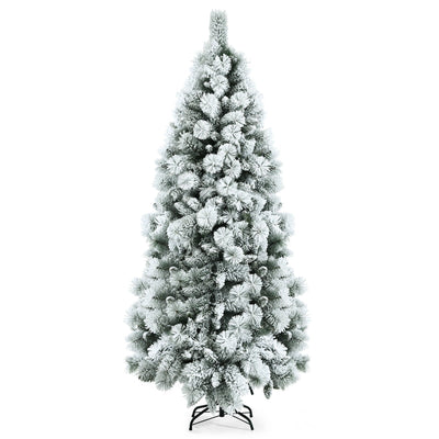 Flocked Hinged Artificial Slim Christmas Tree with Pine Needles-7 ft - Relaxacare