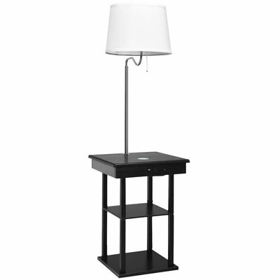 Floor Lamp Bedside Desk with USB Charging Ports Shelves-Black - Relaxacare