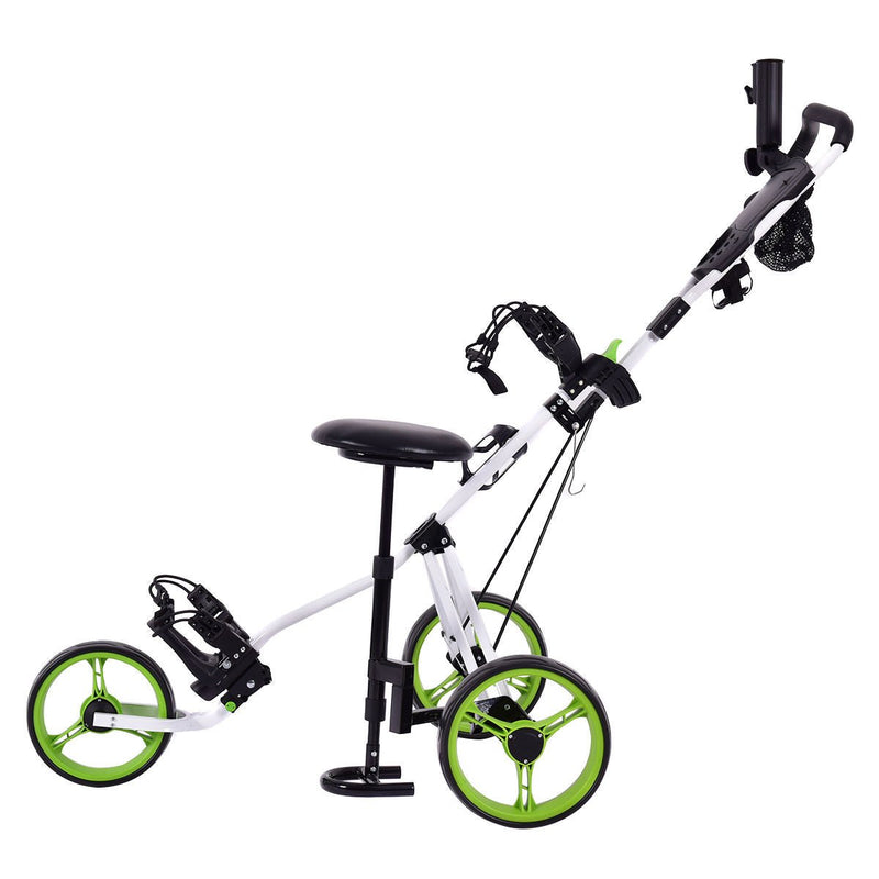 Foldable 3 Wheels Push Pull Golf Trolley w/ Scoreboard Bag - Relaxacare