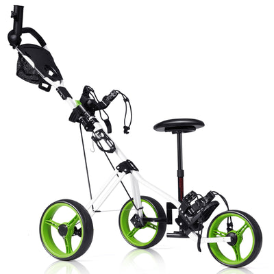 Foldable 3 Wheels Push Pull Golf Trolley with Scoreboard Bag-Green - Relaxacare