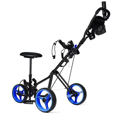 Foldable 3 Wheels Push Pull Golf Trolley with Scoreboard Bag-Navy - Relaxacare
