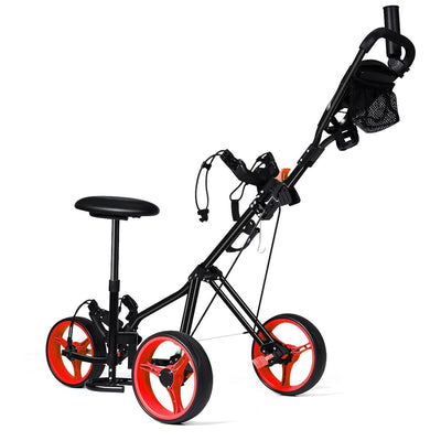 Foldable 3 Wheels Push Pull Golf Trolley with Scoreboard Bag-Red - Relaxacare