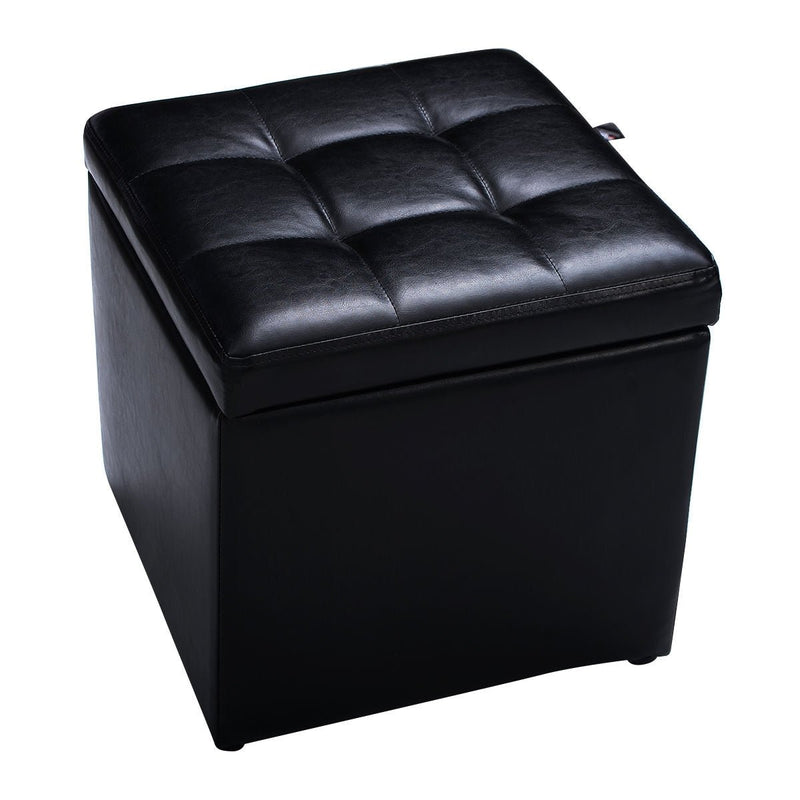 Foldable Cube Ottoman Pouffe Storage Seat-Black - Relaxacare