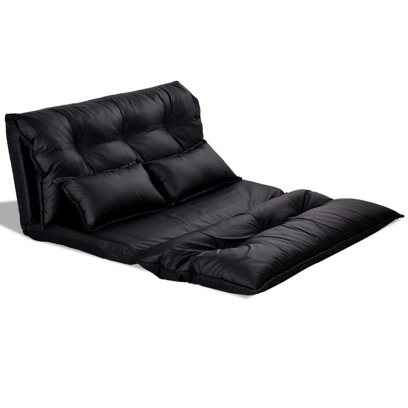 Foldable PU Leather Leisure Floor Sofa Bed w/ 2 Pillows - Relaxacare