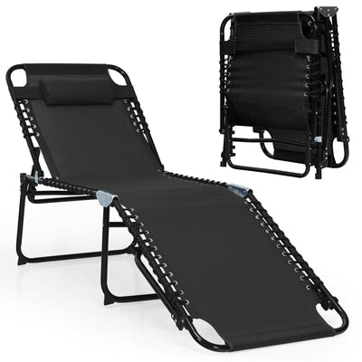 Foldable Recline Lounge Chair with Adjustable Backrest and Footrest-Black - Relaxacare