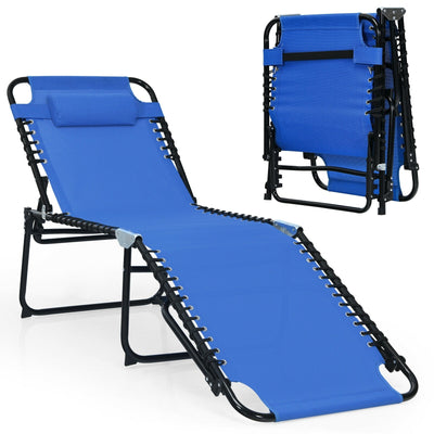 Foldable Recline Lounge Chair with Adjustable Backrest and Footrest-Blue - Relaxacare