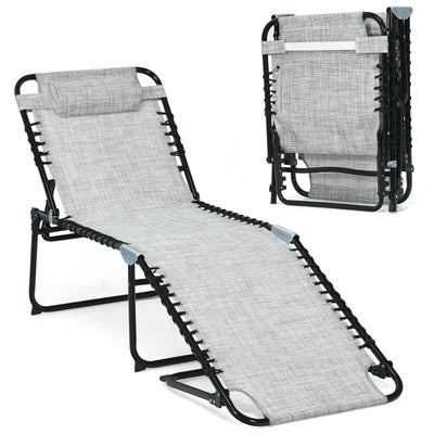 Foldable Recline Lounge Chair with Adjustable Backrest and Footrest-Gray - Relaxacare