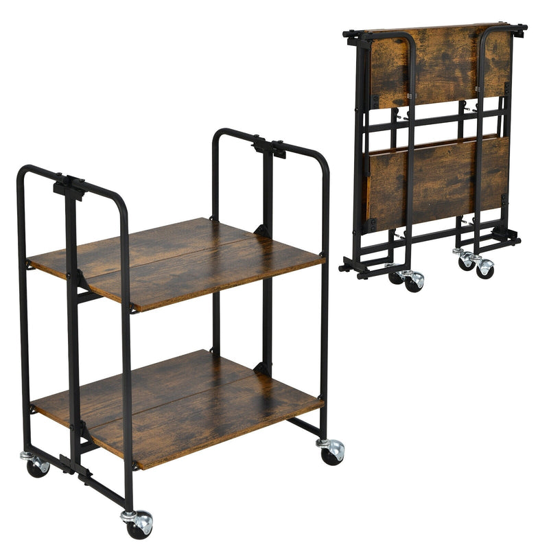 Foldable Rolling Cart with Storage Shelves for Kitchen - Relaxacare