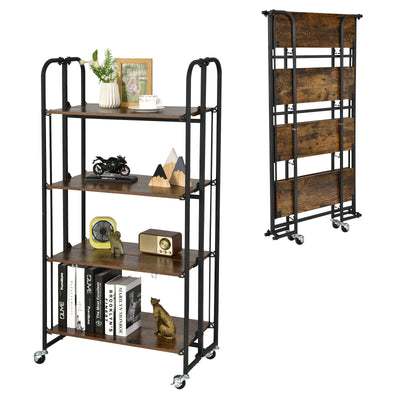 Foldable Rolling Cart with Storage Shelves for Kitchen-4-Tier - Relaxacare