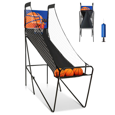 Foldable Single Shot Basketball Arcade Game with Electronic Scorer and Basketballs - Relaxacare
