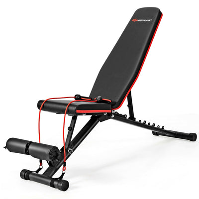 Foldable Weight Bench Multifunctional Dumbbell Gym Bench with Elastic Ropes Black - Relaxacare