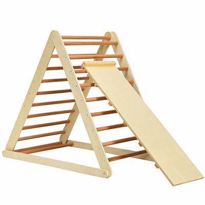Foldable Wooden Climbing Triangle Indoor with Ladder for Toddler Baby-Natural - Relaxacare