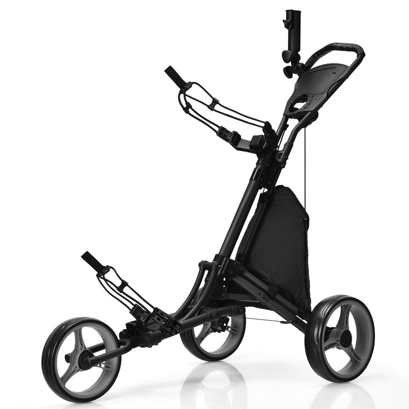 Folding 3 Wheels Golf Push Cart with Bag Scoreboard Adjustable Handle -Gray - Relaxacare