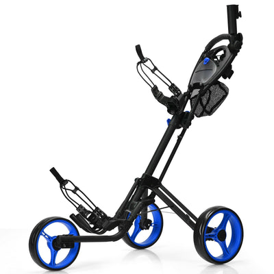 Folding 3 Wheels Golf Push Cart with Brake Scoreboard Adjustable Handle-Blue - Relaxacare