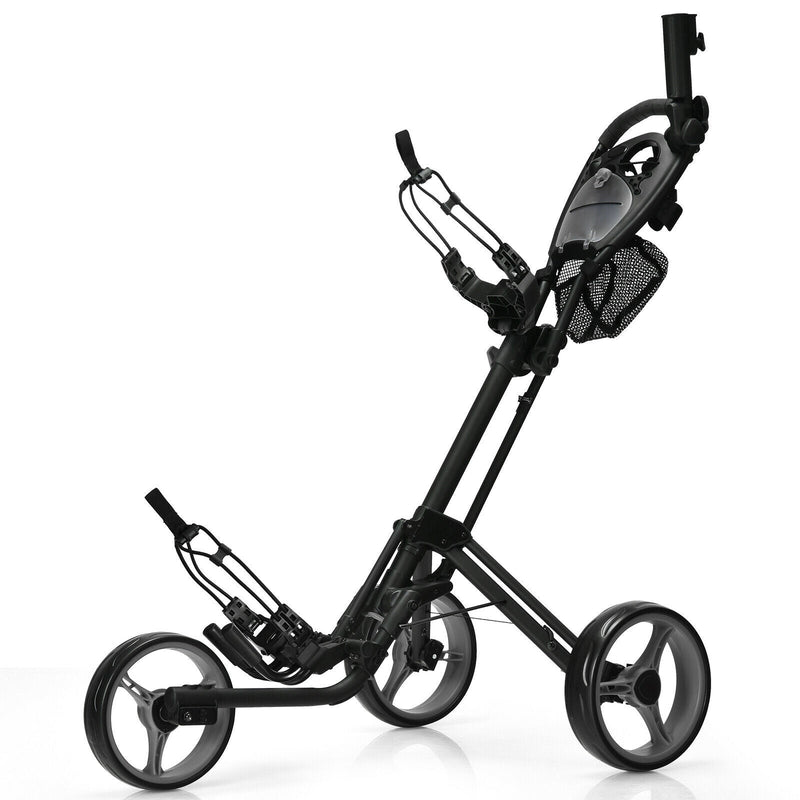 Folding 3 Wheels Golf Push Cart with Brake Scoreboard Adjustable Handle-Gray - Relaxacare