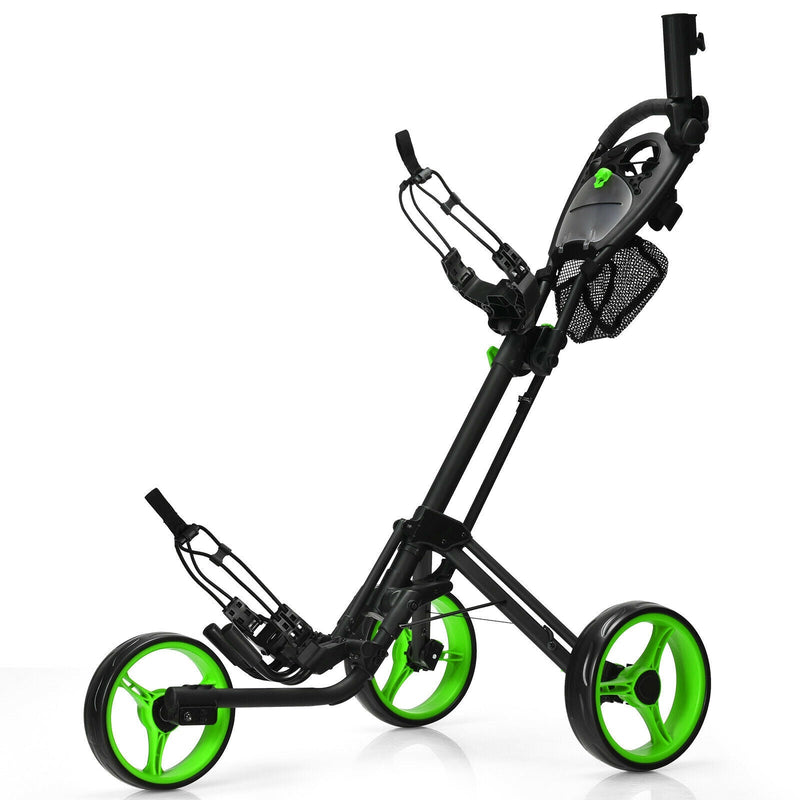 Folding 3 Wheels Golf Push Cart with Brake Scoreboard Adjustable Handle-Green - Relaxacare