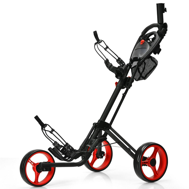 Folding 3 Wheels Golf Push Cart with Brake Scoreboard Adjustable Handle-Red - Relaxacare