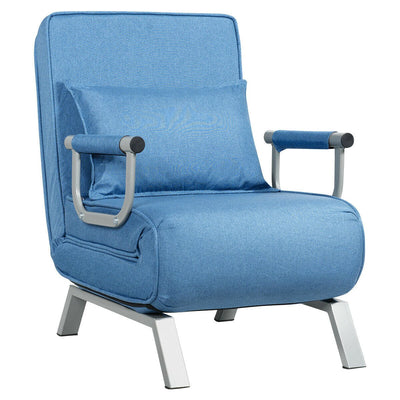 Folding 5 Position Convertible Sleeper Bed Armchair Lounge Couch with Pillow-Blue - Relaxacare