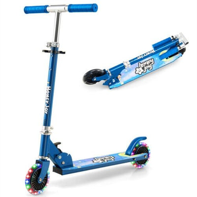 Folding Adjustable Height Kids Toy Kick Scooter with 2 Flashing Wheels-Blue - Relaxacare