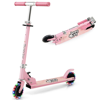 Folding Adjustable Height Kids Toy Kick Scooter with 2 Flashing Wheels-Pink - Relaxacare