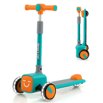 Folding Adjustable Kids Toy Scooter with LED Flashing Wheels Horn 4 Emoji Covers - Relaxacare