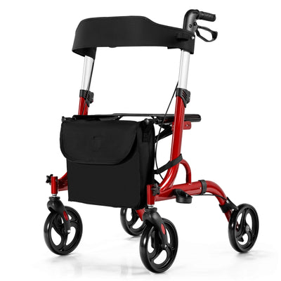 Folding Aluminum Rollator Walker with 8 inch Wheels and Seat-Red - Relaxacare