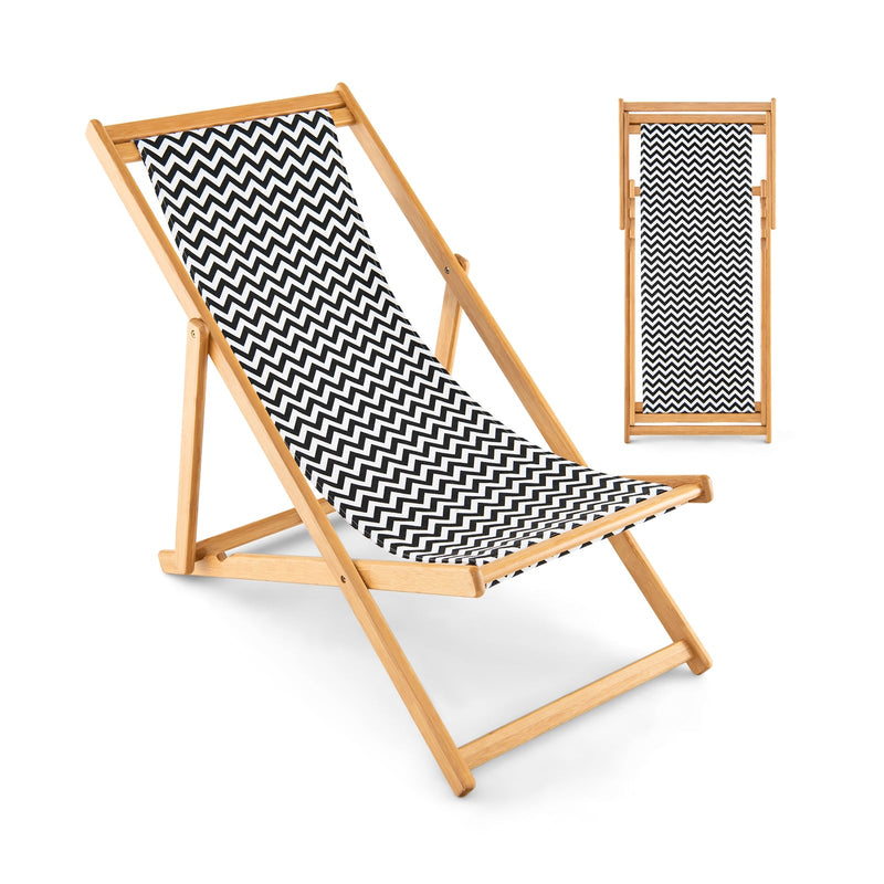 Folding Bamboo Sling Chair with Adjustable Backrest and Canvas-Natural - Relaxacare