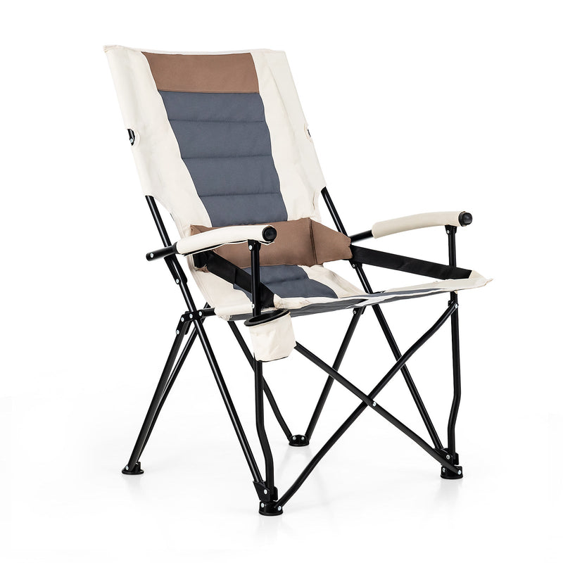 Folding Camping Chair with Cup Holder Armrest and Lumbar Pillow - Relaxacare