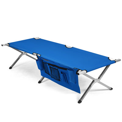 Folding Camping Cot Heavy-duty Camp Bed with Carry Bag-Blue - Relaxacare
