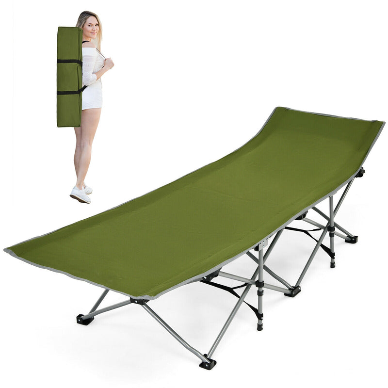 Folding Camping Cot with Side Storage Pocket Detachable Headrest-Green - Relaxacare