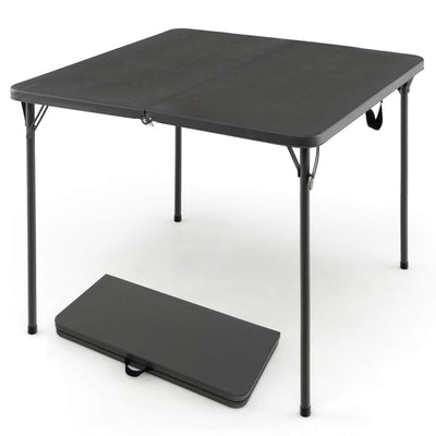 Folding Camping Table with All-Weather HDPE Tabletop and Rustproof Steel Frame-Gray - Relaxacare