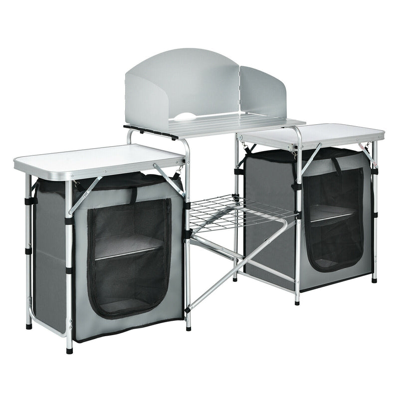 Folding Camping Table with Storage Organizer-Gray - Relaxacare