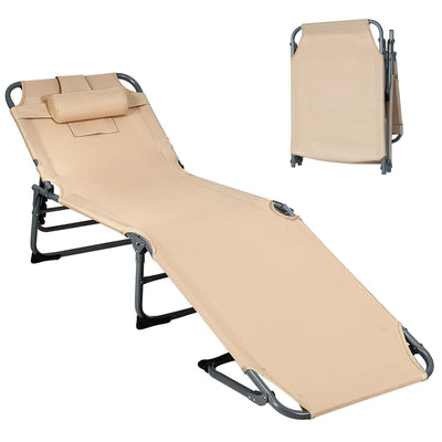 Folding Chaise Lounge Chair Bed Adjustable Outdoor Patio Beach-Beige - Relaxacare