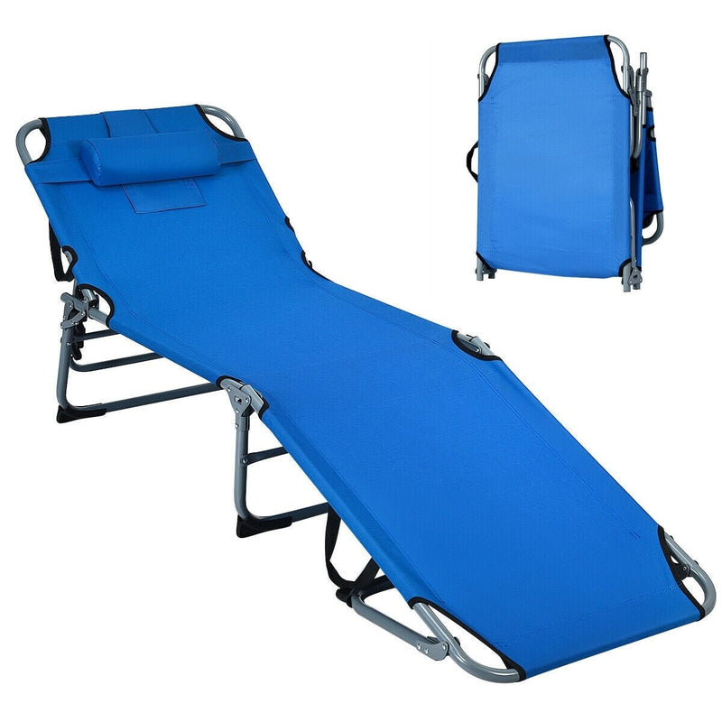 Folding Chaise Lounge Chair Bed Adjustable Outdoor Patio Beach-Blue - Relaxacare