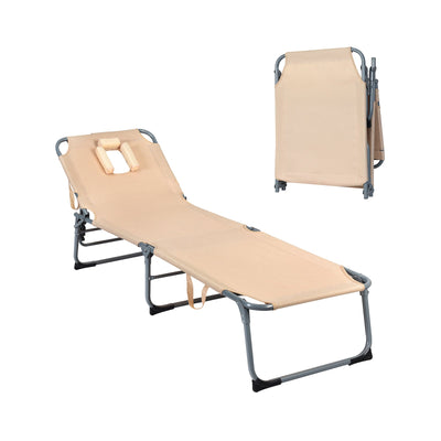 Folding Chaise Lounge Chair with Face Hole for Beach-Beige - Relaxacare