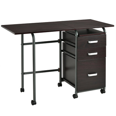 Folding Computer Laptop Desk Wheeled Home Office Furniture-Brown - Relaxacare