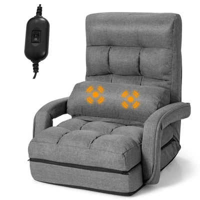 Folding Floor Massage Chair Lazy Sofa with Armrests Pillow-Gray - Relaxacare