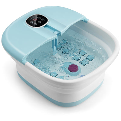 Folding Foot Spa Basin with Heat Bubble Roller Massage Temp and Time Set-Light Blue - Relaxacare
