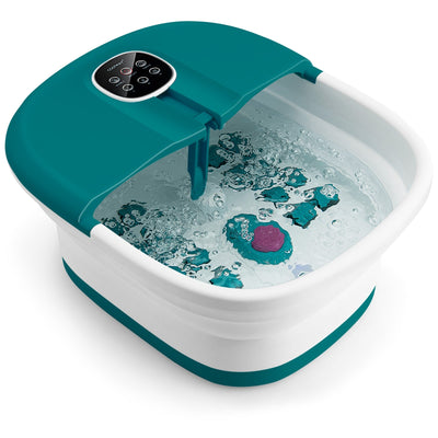 Folding Foot Spa Basin with Heat Bubble Roller Massage Temp and Time Set-Turquoise - Relaxacare
